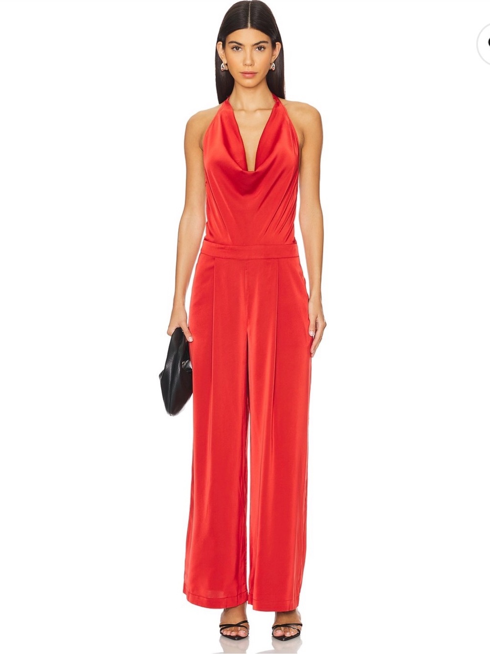 WeWoreWhat Red Draped Halter Wide-Leg Jumpsuit